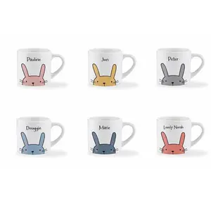 Personalized Bunny Name Mugs for Kids & Adults – Cute Custom Easter Cups with Colorful Rabbit Faces – Unique Spring Gift Idea - Washable