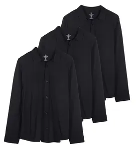 Real Essentials 3-Pack: Men's Classic Style Casual Long Sleeve Button Down Collared Shirt (Available in Big & Tall)