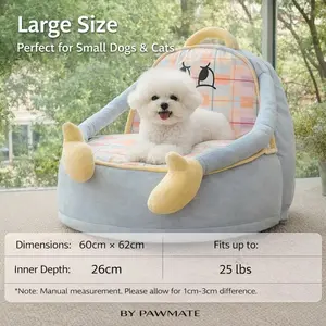 Large Hug-Wrap Design Cute & Cozy Pet Sofa Couch Bed  | For Small & Medium Cat, Dog & Human | Removable Waterproof Washable Breathable Cover | Soft Plush Pastel Tones