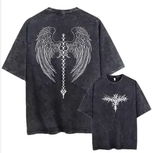 Men's Y2K Acid Wash Gothic Graphic T-Shirts Vintage Skull Print Oversized Washed Tees Grunge Streetwear Retro Edgy Casual Everyday Loose Tops