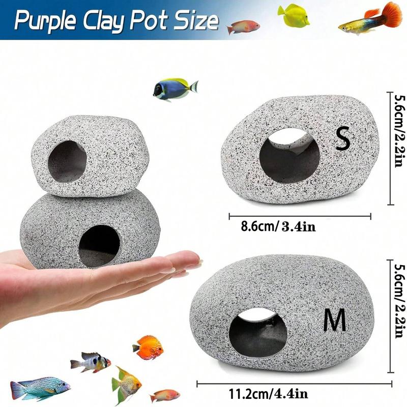 Aquarium Cave Rock Decoration Fish Tank Accessories, Hideaway Bowl for Shrimp Cichlid Small Fish, Decorative Stone House for Aquariums