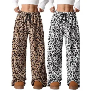 Comfort  Fuzzy Plush Pajama Pants Drawstring Elastic Waist Wide Leg Teddy Pj Bottoms Lounge Pants Casual