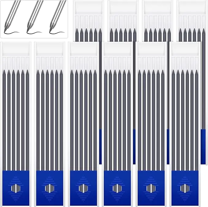 60 Pcs 2.8mm Lead Refill Carpenter Construction Pencils Marker Lead Refills Dry Mechanical Woodworking Pencil Tools for Writing Drawing Drafting (Black)