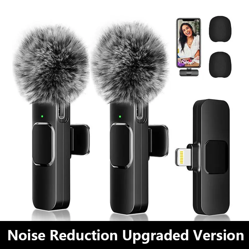 Wireless microphone party gift-2pcs Professional Wireless Lavalier Lapel Microphone for iPhone, iPad - Cordless Omnidirectional Condenser Recording Mic for Interview Video Podcast Vlog,YouTube,TikTok