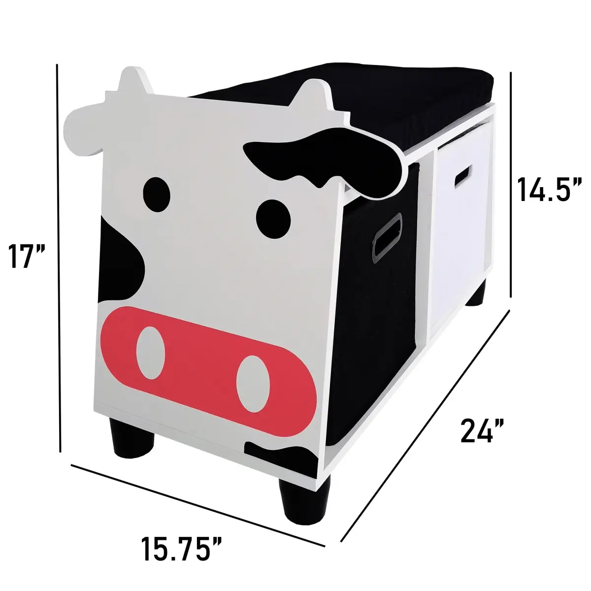turtleplay BCH0492020110 Kids' Cow-Shaped MDF Wood Storage Bench with Cushion, Modern Indoor Furniture, Bedroom Small Storage Bench, Small Storage Benches
