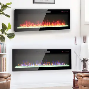Eyisean 50"/60" Built-in Wall Mounted Electric Fireplace, Insert Thin Tempered Glass Fireplace Heater with 1400W Heat & Adjustable 16 Flame Colors, Remote Control & LED Light, 2 Display Styles and Timer for Living Room, Bedroom