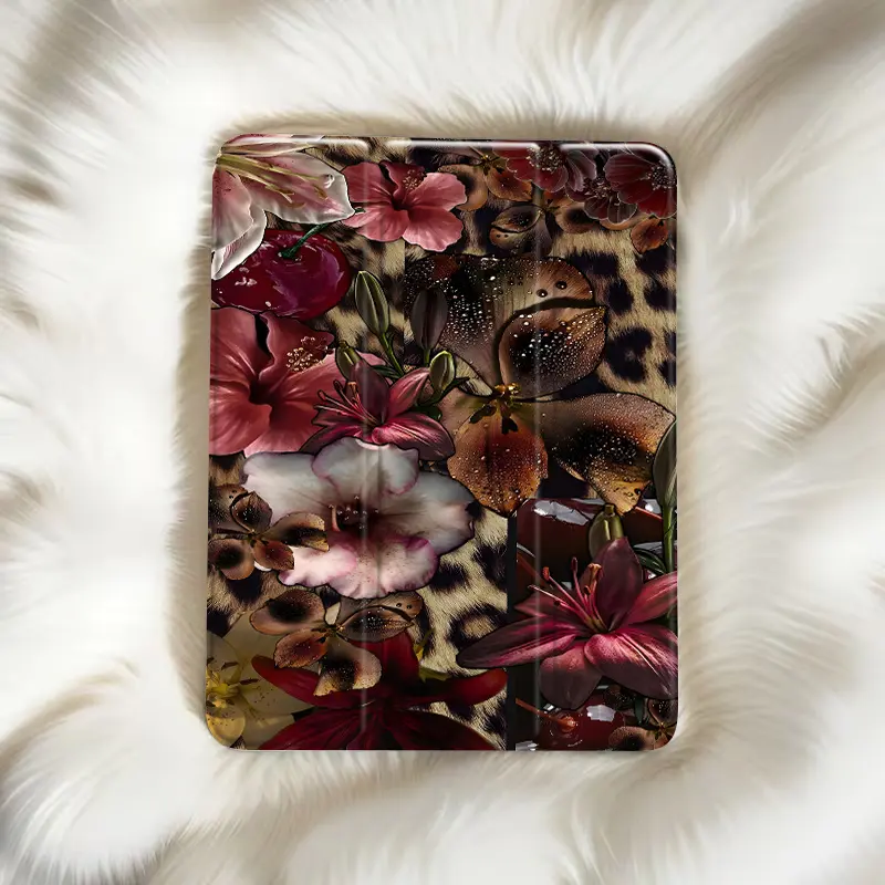 Luxurious and trendy floral-themed anti-shock tablet case with pen slot and foldable design,Suitable for iPad Mini, Air, Pro 4,5,6,7(2017,2018,2019,2020,2021,2022,2023,2024,2025 models),and Samsung S6,7,8,9,10FE + A7 LTE tablet cases