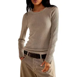 Women's Waffle Knit Tops Long Sleeve Shirts Crew Neck Thermal Shirts Fall Outfits