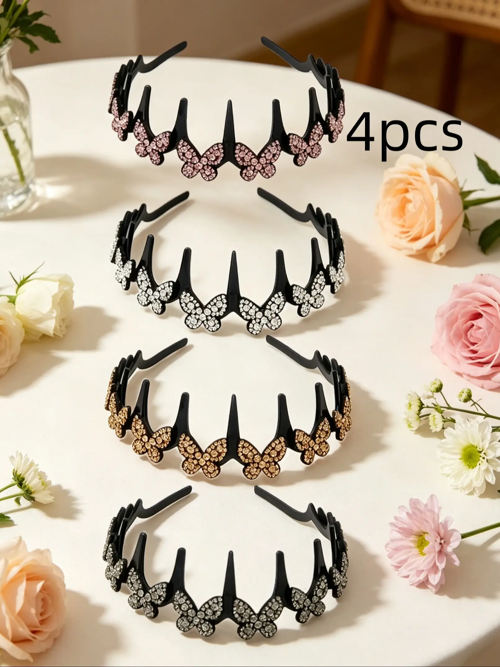 4pcs Women'S Multi-Color, High-End Temperament, Butterfly Decoration Bling Hair Headband, Suitable As a Gift for Women, Chic Headbands