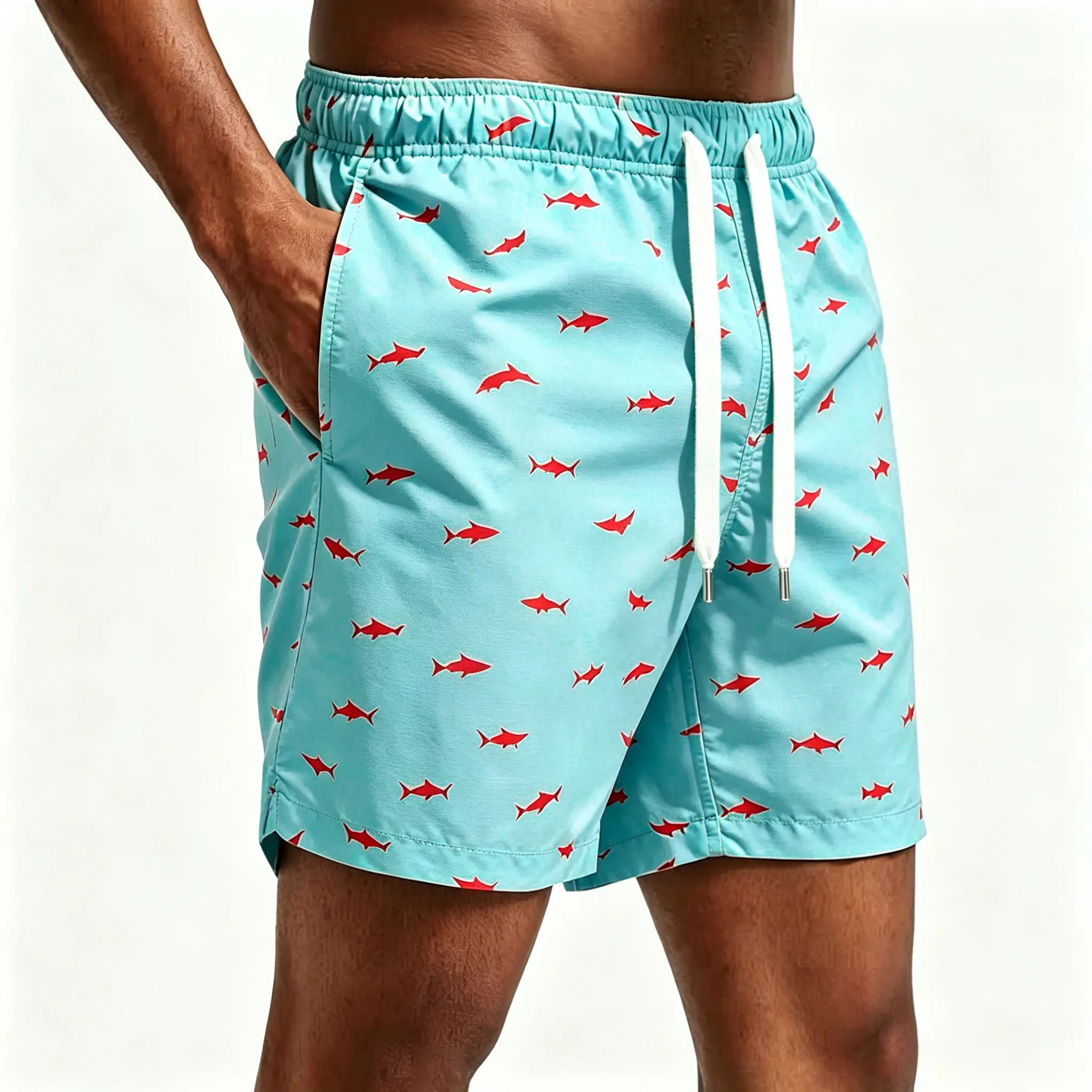 Men’s Casual Summer Walk Shorts, Adjustable White Drawstring Relaxed Shorts, Double-Line Grid Fabric Breathable Vacation Board Shorts