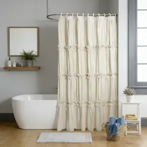 Elegant Solid Color Ruffled Shower Curtain, Vintage Fold Design, Perfect for Main Bathroom, Hotel, Salon, Bathrooms, Bathroom Supplies