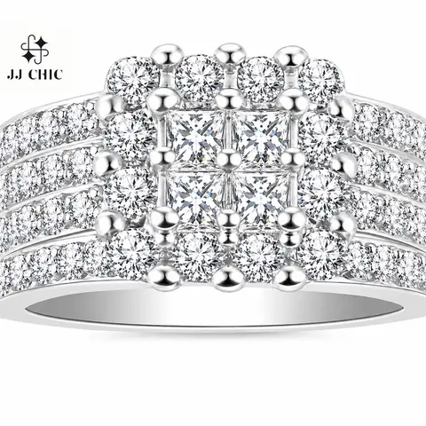 JJ CHIC Women’s Micro Pave Square Cluster Ring, Sparkly Cubic Zirconia Engagement Style Statement Ring