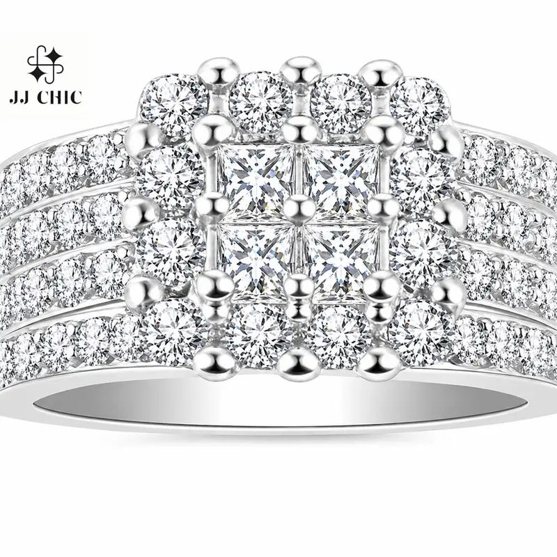 JJ CHIC Women’s Micro Pave Square Cluster Ring, Sparkly Cubic Zirconia Engagement Style Statement Ring