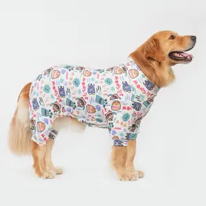 Dog Pajama Recovery Suit, Soft Stretchable All over Print, Cartoon Monster and Letter Pattern, S-6xl Pet Sleepwear for Dogs & Cats
