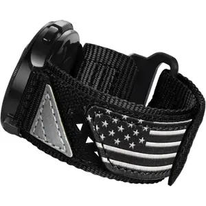 WBA-091- Compatible with Samsung Galaxy Watch 7 6 5 4 FE 40mm 44mm/6 Classic 43mm 47mm/5 Pro 45mm/4 Classic 42mm 46mm, 20mm Nylon Adjustable Sports Strap for Men Women (BLACK USA FLAG, L)