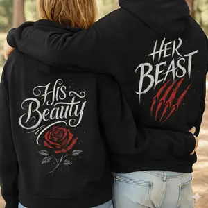 His Beauty and Her Beast Couple Matching Outfits Hoodies Pullover for Women for Men Unisex, Perfect Gift Anniversary Clothes