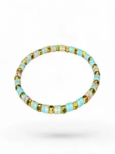 1PC Light Blue Textured Resin Flat Beaded Bracelet Women Suitable For Summer Daily Outfit Matching