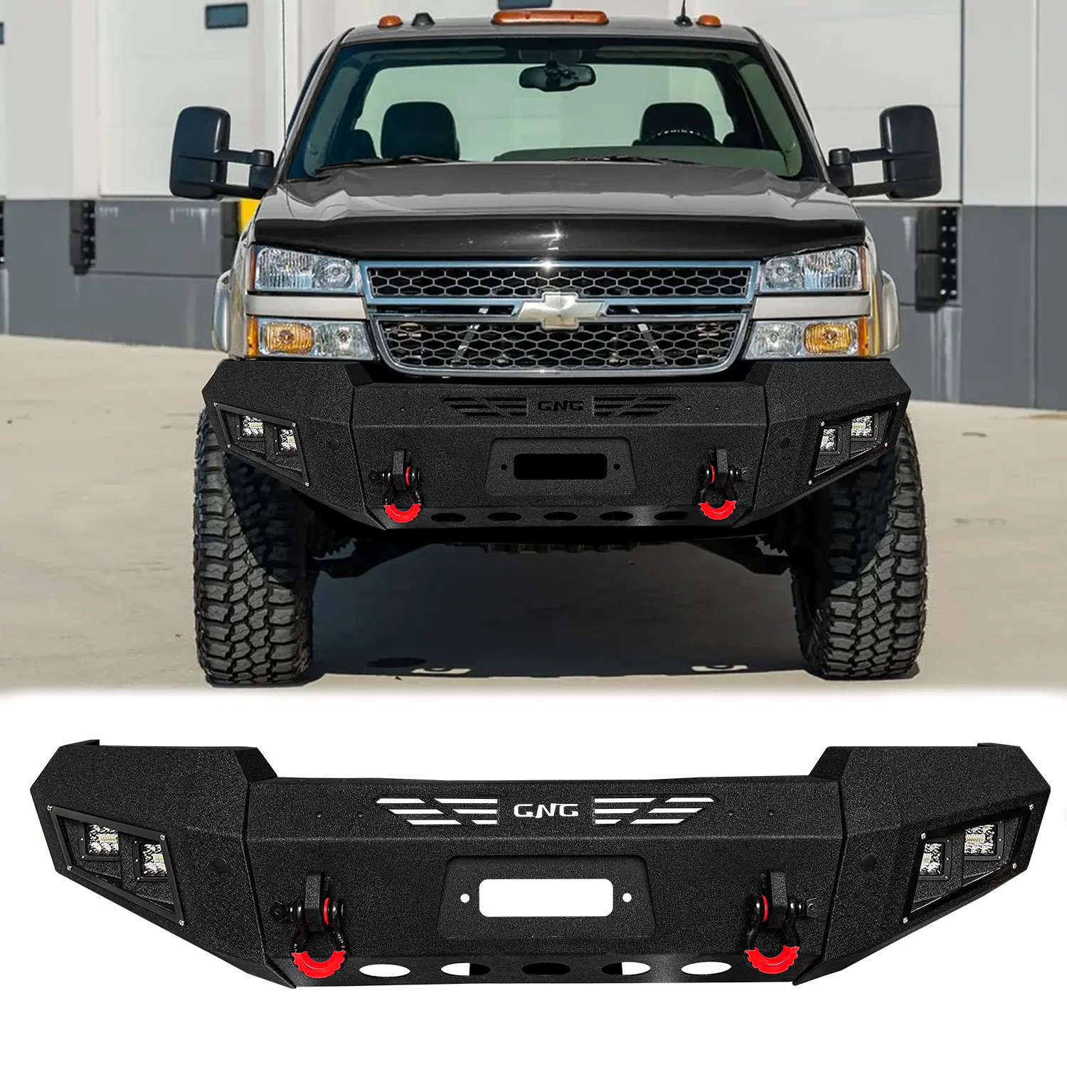Vijay Black Texture Metal Front Bumper Car Protector for 2003-2006 Chevy Silverado 1500/2500/3500, Chevy Truck Accessory with Winch Mount, 2 x D-Rings, D-Ring Set, Screw Installation, Boosts Off-Road Performance & Ensures Durability and Strength, Vehicle