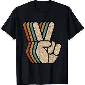 Retro Peace Sign V Fingers Vintage 60s 70s 80s Cool Graphic T-Shirt