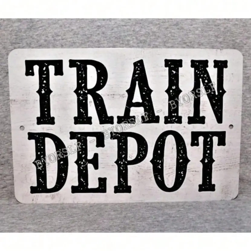 Vintage 8x12 Inch Aluminum Train Sign Steam Engine Railroad Depot Wall Decor for Garage Bar Man Cave Industrial Home Retro Style
