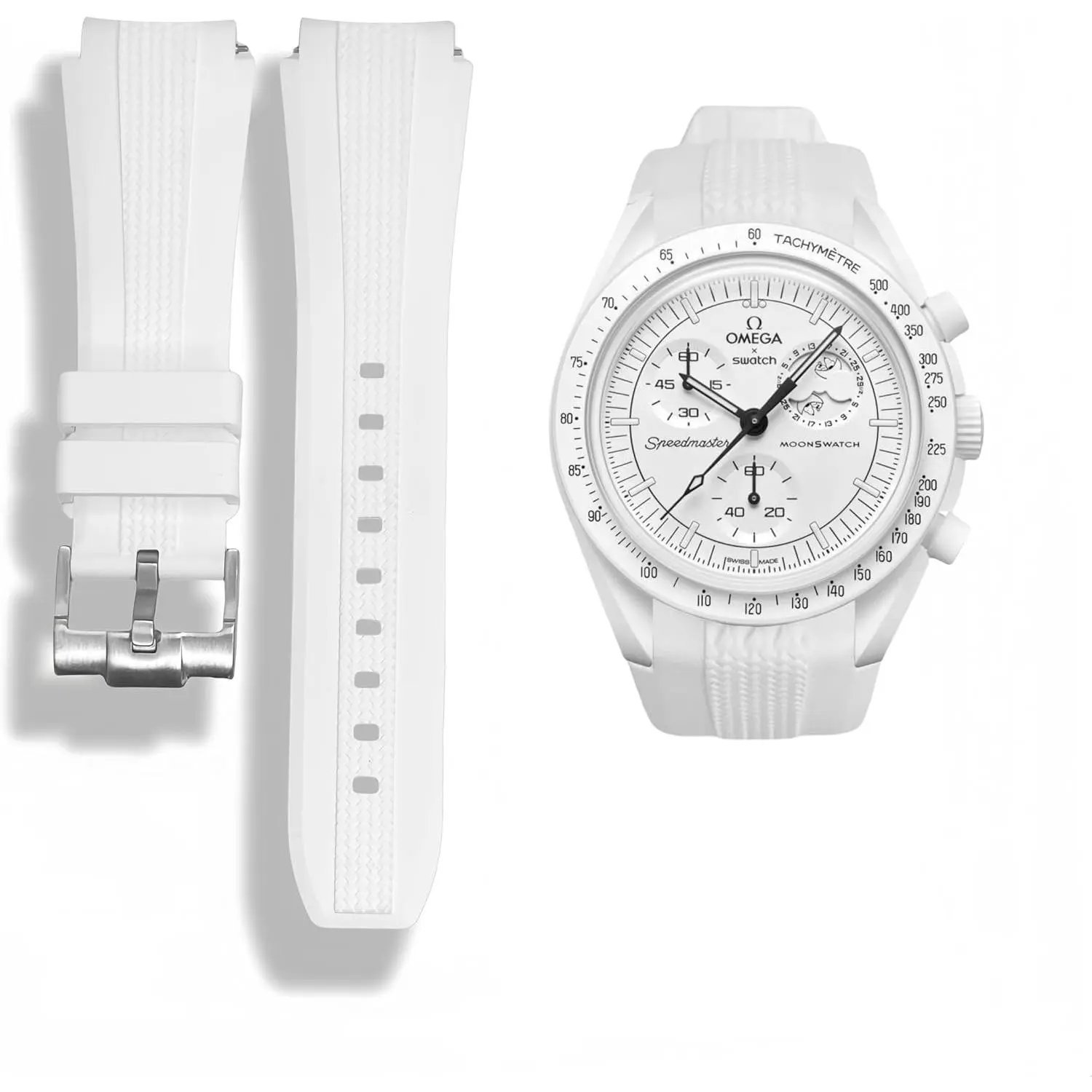20mm Curved Silicone Strap for Omega x Swatch Moonswatch - Soft and Comfortable Woven Pattern No-Gap Design Replacement Band for Men and Women, Compatible with Joint Series Watches