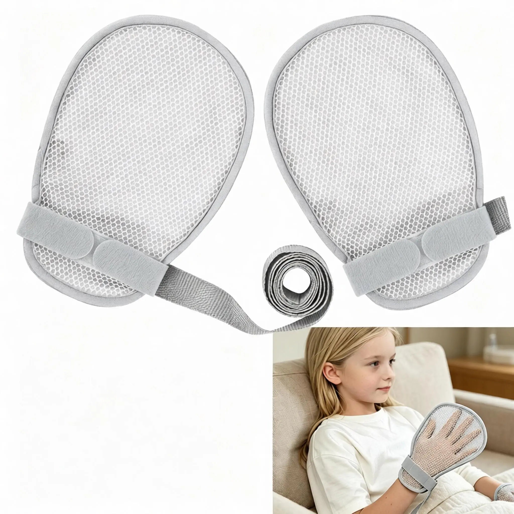 Breathable Mesh Hand Mitts with Adjustable Strap for Kids & Teens, Soft Protective Hand Covers with Padded Edges, Comfortable Everyday Wear, Helps Reduce Accidental Scratching During Rest, Home & Travel