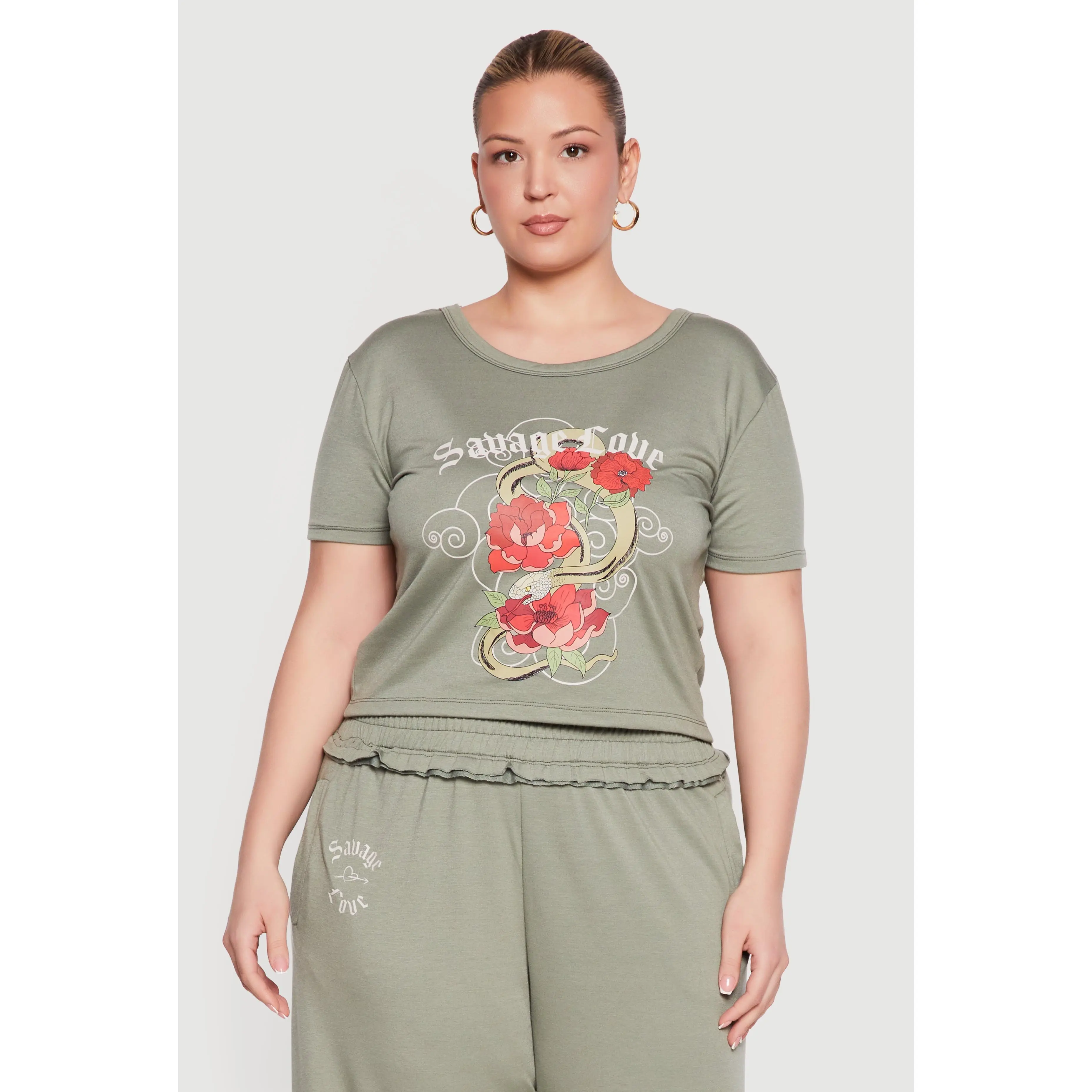 Plus Size Savage Love Rose Snake Graphic Top
