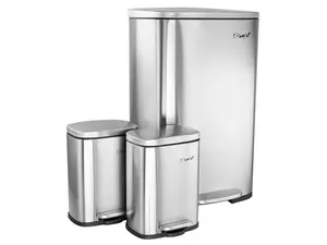 Elama 3 Piece 50 Liter and 5 Liter Stainless Steel Step Trash Bin Combo Set with Slow Close Mechanism
