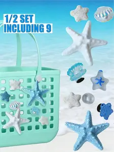 9-piece beach-themed Crocs charms set, starfish and shell style Crocs accessories (with snap buttons), waterproof ocean-style decorative buttons suitable for beach bags and tote bags, perfect for summer beach outings and poolside leisure