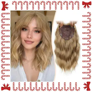 Wavy Hair Topper for Women 14 Inch – Natural Looking Hairpiece with Wispy Bangs & Volume Booster for Full Coverage