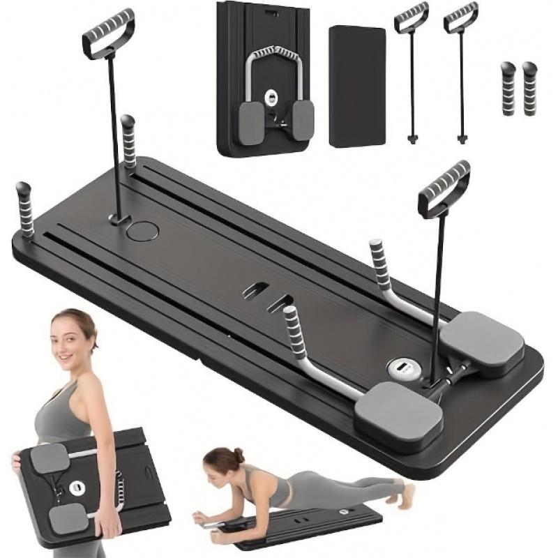 Foldable Homepilates Reformer, Versatile AB Fitness Board with Crawling Protector, Timer and Resistance Band for Abdominal and Core Strength Training