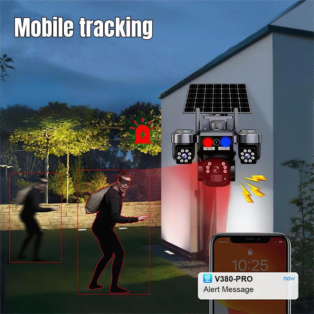 Solar Security Camera Outdoor 6MP, Triple Lens WiFi PTZ Camera, PIR Human Detection, Color Night Vision, Two-Way Audio, IP66 Waterproof,for Valentine’s Day Gift