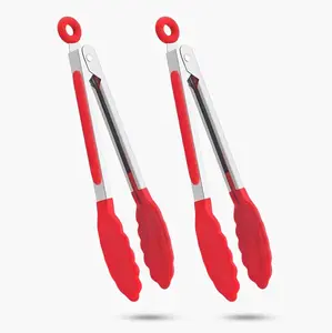 Silicone Kitchen tongs Set, 2 in 1 Non Stick Silicone Tongs, With Stainless Steel Handle, Heat Resistant Tongs, Kitchen Gadgets, Kitchen Utensils