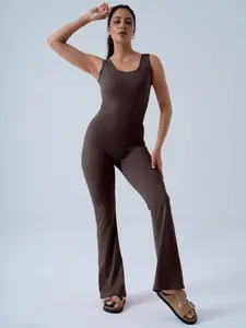 Women's Flared Leg Jumpsuit, Sleeveless with Built - in Bra, Back Cut - Out, Perfect for Active & Leisure
