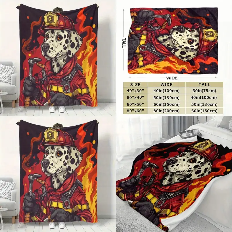 Dalmatian Firefighter Fleece Blanket Cozy Soft Breathable Home Dr for Beoom Sofa Office Dorm Versatile Tow Excellent Gift for Animal Lovers Allseason Contemporary Style Soft Polyester Blanket