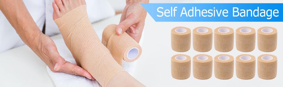 LotFancy Self Adhesive Bandage Wrap, 6 Pack, 3 inch x 5 Yards Non Woven Cohesive Bandage, First Aid Medical Tape for Sports Athletic Wrist, Ankle, Sprains & Swelling