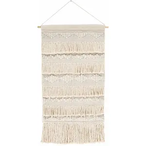 Brookesmith Cream Fringed Patterned Wall Hanging