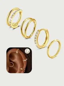 Cartilage Earrings For Women, Trendy 4PCS Helix Tragus Piercing Jewelry Dainty Conch Daith Piercing Jewelry Stainless Steel Cartilage Earrings For Women Hypoallergenic Double Hoop Ring Hoop Earring Sets