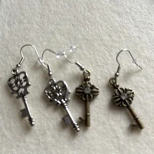 Handmade Earrings - Set of Three Decorative Keys with Silver Finish and Clear Beads