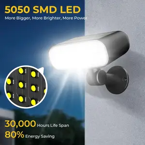 Solar Lights Outdoor 3 Modes Motion Sensor Wall Light Fixtures with Super Bright 5050 SMD LEDs 180° Adjustable Security Lights IP67 Waterproof for Garden Patio Yard 2 Pack