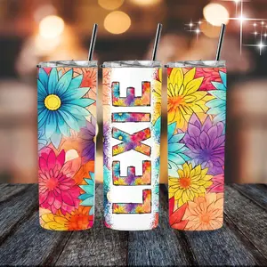 Neon Flower Custom Tumbler! 12oz Skinny Tumbler! Bottle Colorful