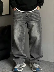Men's Handmade Vintage Washed Loose Wide-Leg Jeans | Y2K Streetwear Style High-End Denim | Authentic Vintage Distressed Effect #Men'sLooseJeans #VintageWashedJeans #Y2KStreetStyle