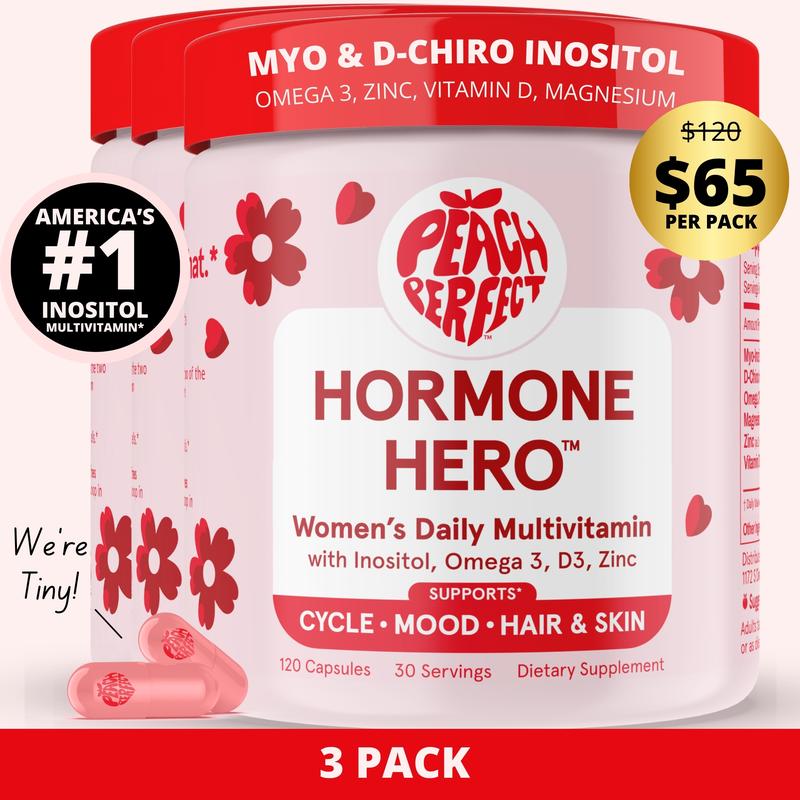 Peach Perfect Inositol Multivitamin 3 Pack Capsules - Peach Perfect Myo-Inositol, D-Chiro Inositol, Omega 3 Fitness Healthcare