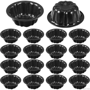 16 count 4 Inches Fluted Mini Cake Pan Nonstick Fluted Cake Pan Carbon Steel Tube Metal Tube Oven Baking Mold with Flower Shape for Cupcake (Black)AB9PeakVibe