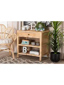 Bali & Pari 193271369188 29.9 x 18.3 x 29.9 in. Bella Modern Bohemian Natural Brown Mahogany Wood & Natural Rattan 1-Drawer Console Table