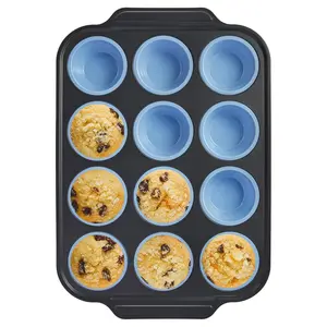 [BF&CM]BRONYPRO Silicone Molds Muffin Pan with Metal Frame, Nonstick 12-Cup Cupcake Pans,Easy to Pop Non-Toxic Bakeware for Oven,Cookware, Kitchen Food