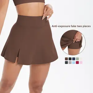 New high-waisted yoga short skirt, breathable mini skirt-pants for running, fitness, and tennis, anti-exposure sports skirt