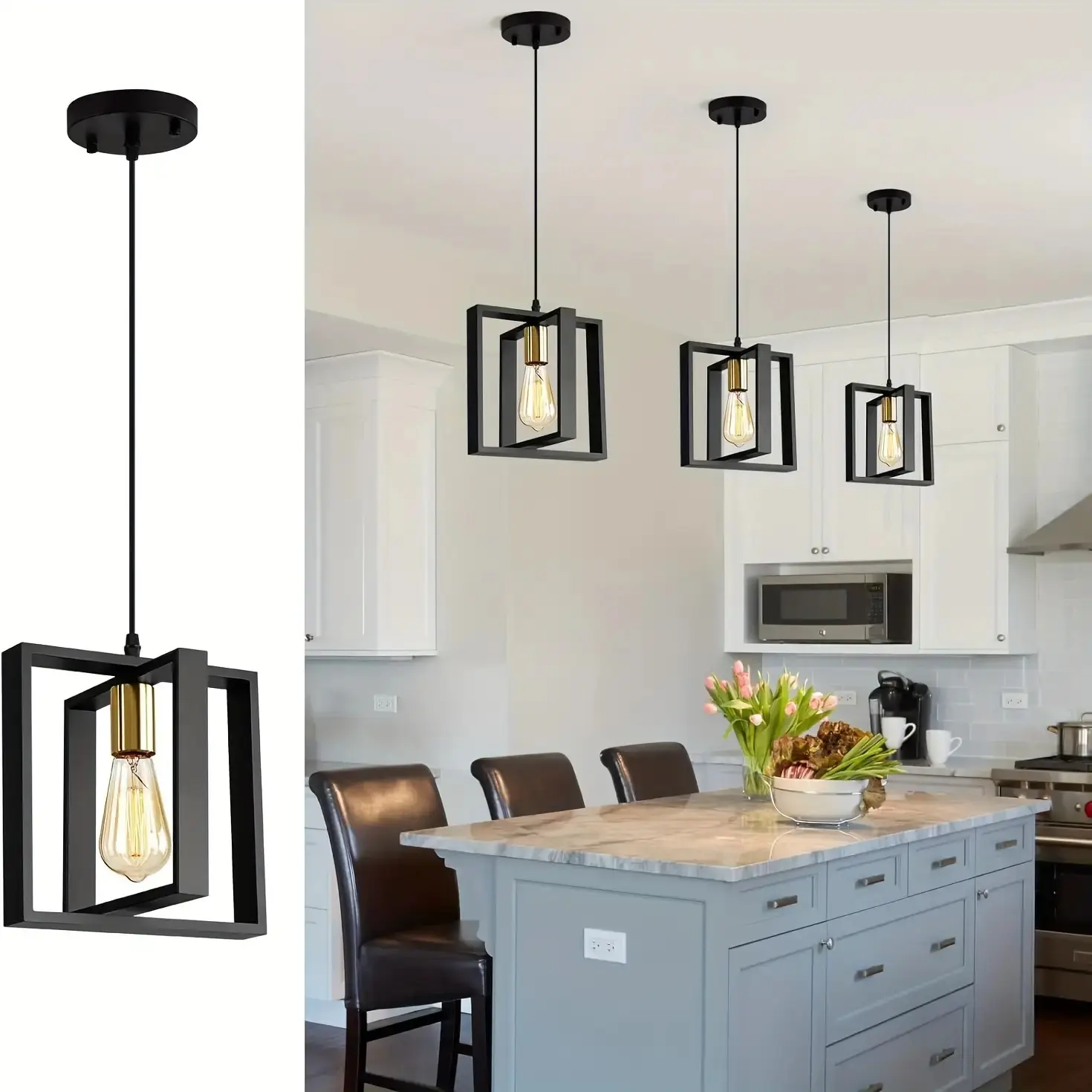 Mini Industrial Semi-Recessed Black Metal Retro Look Chandelier with E26 Base, Easy Install, Supports Warm & Cold Light, Non-Smart Indoor Use Home Decor for Bedrooms, Easy DIY, Bulb Not Included #IndustrialLighting#TikTokMadeMeBuy