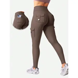Gym Workout Cargo Leggings With Pockets For Women Hidden Scrunch Butt Lifting Compression Yoga Leggings
