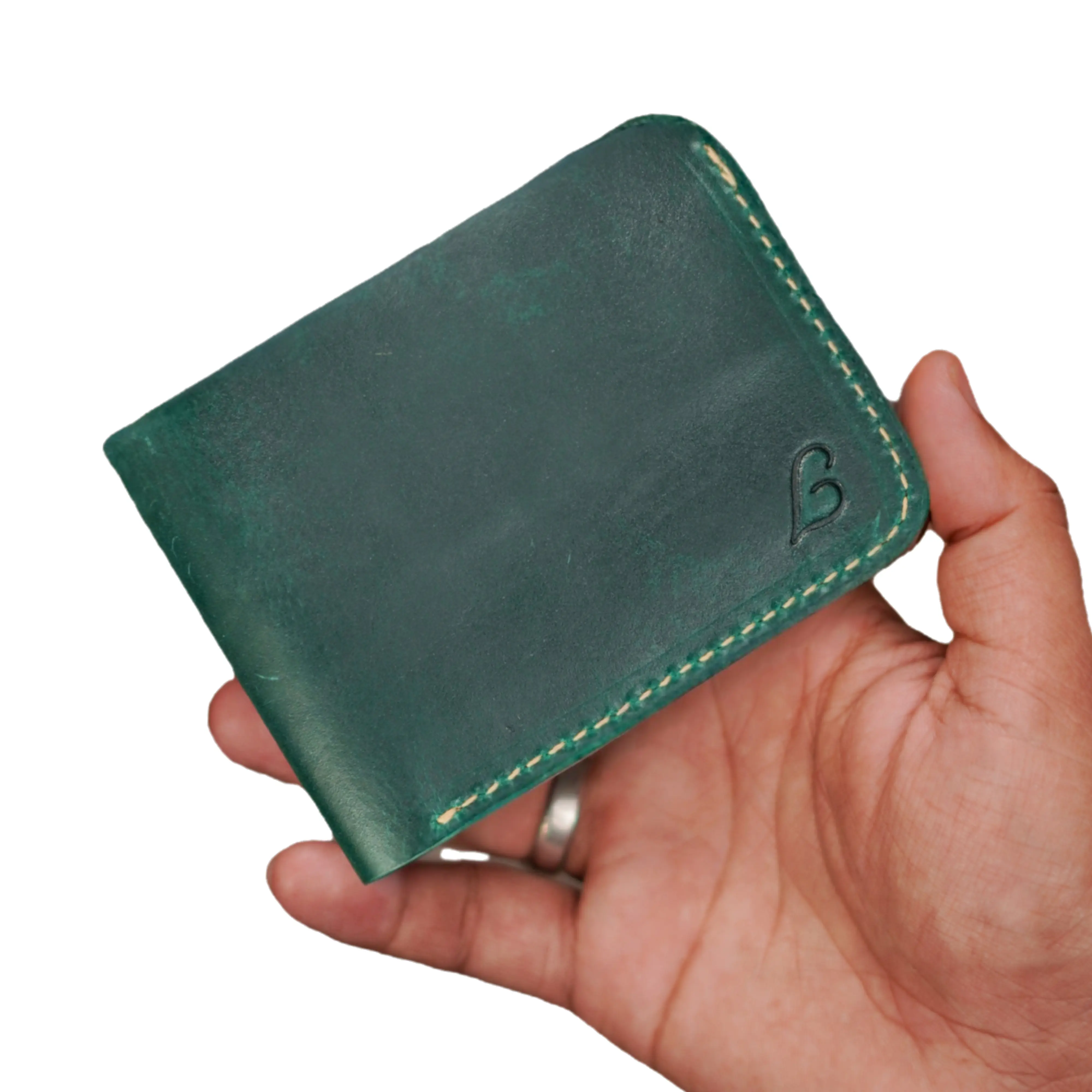 Men’s Handmade Full Grain Leather Wallet Slim wallet  Bifold, Compact and Durable Genuine Leather Card Holder for Everyday Use – Stylish, Fits Front Pocket, Ideal Gift for Him – Green